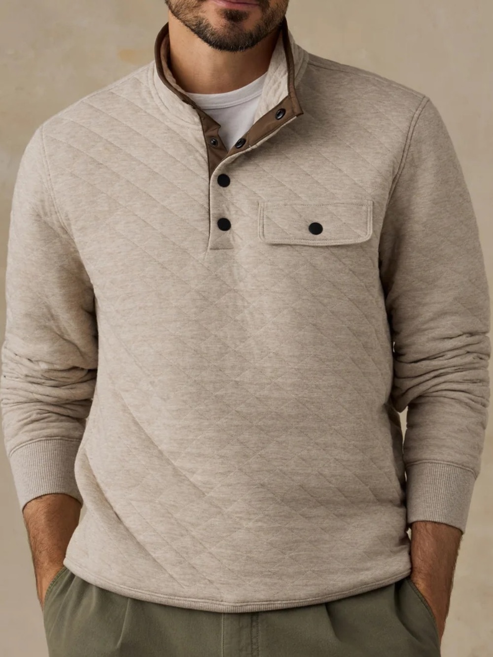 Faherty Mens Epic Quilted Fleece Pullover Oatmeal Melange XXL NWT